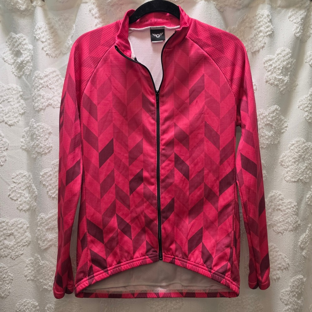 Twin Six Womens Race Raglan Cycling Jersey Pink Chevron Full Zip Long Sleeve L